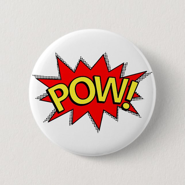 Badge Rond 5 Cm POW ! - Superhero Comédie Livre rouge/bulle jaune (Devant)