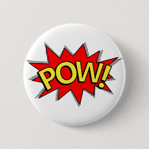 Badge Rond 5 Cm POW ! - Superhero Comédie Livre rouge/bulle jaune