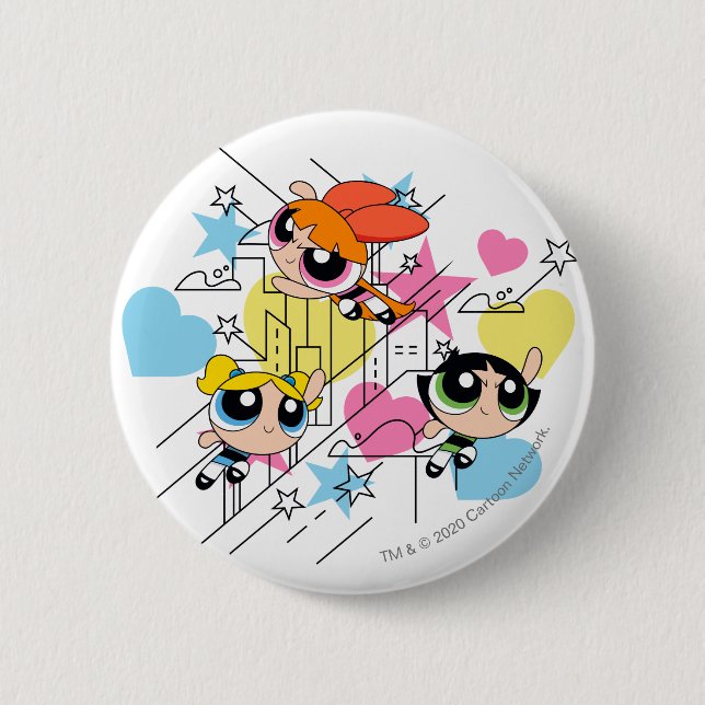 Badge Rond 5 Cm Powerpuff Girls Townsville Pattern (Devant)