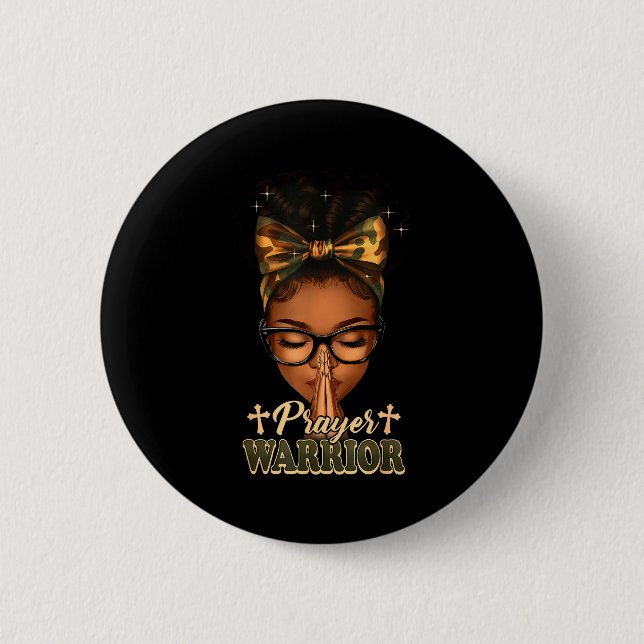 Badge Rond 5 Cm Prayer Warrior Christians Camo African American Af (Devant)