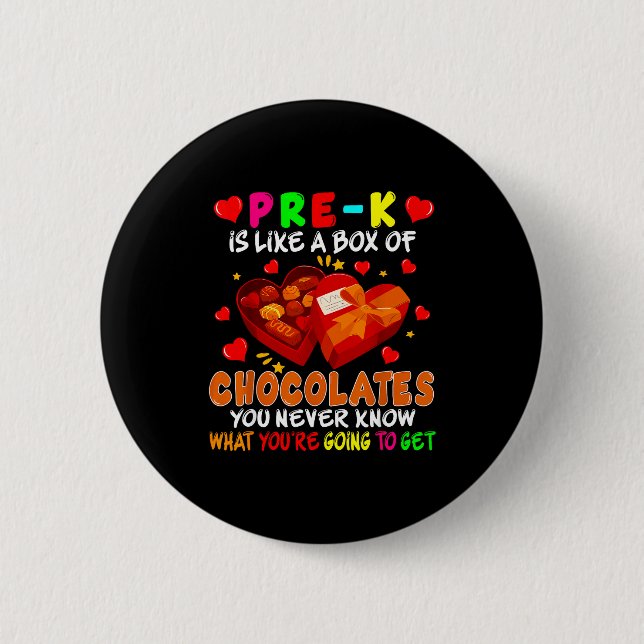Badge Rond 5 Cm Pre-k Funny Box Of Chocolates Valentine's Day Teac (Devant)