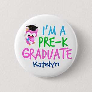 Badge Rond 5 Cm Pré-K Graduate Cute Pink Owl Graduation personnali
