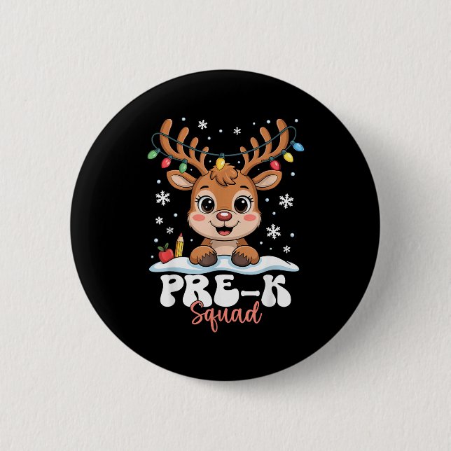 Badge Rond 5 Cm Pre-k Squad Reindeer Christmas Lights Cute Winter  (Devant)
