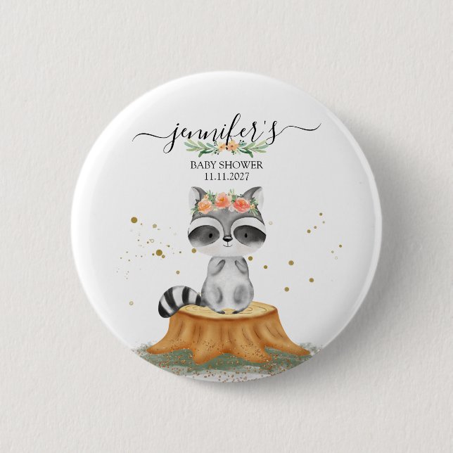 Badge Rond 5 Cm Precious Raccoon Wildlife Baby Show (Devant)