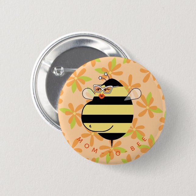 Badge Rond 5 Cm Pregnant Mom-to-Bee with Glasses Orange Floral  (Devant & derrière)