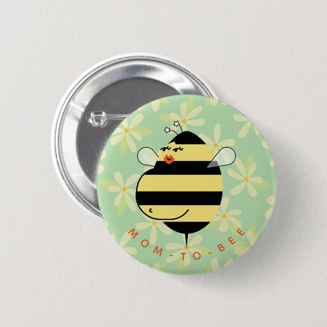 Badge Rond 5 Cm Pregnant Mom-to-Bee Yellow Floral  (Devant & derrière)