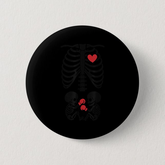 Badge Rond 5 Cm Pregnant Skeleton Twin Halloween Skeleton Boxing T (Devant)