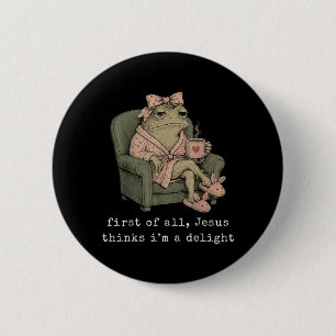 Badge Rond 5 Cm Premier Jésus Pense Un Délice Cute Bow Toad Frog