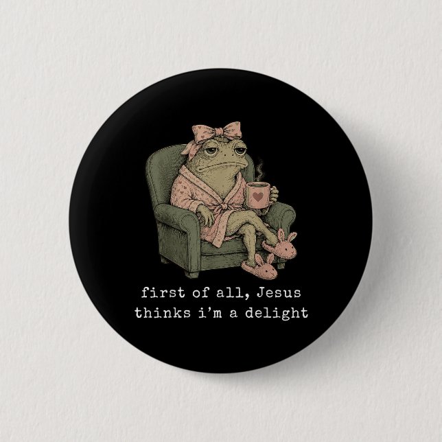 Badge Rond 5 Cm Premier Jésus Pense Un Délice Cute Bow Toad Frog (Devant)