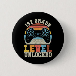 Badge Rond 5 Cm Premier Niveau Jeu Déverrouillé 1Er Jour De L'Écol