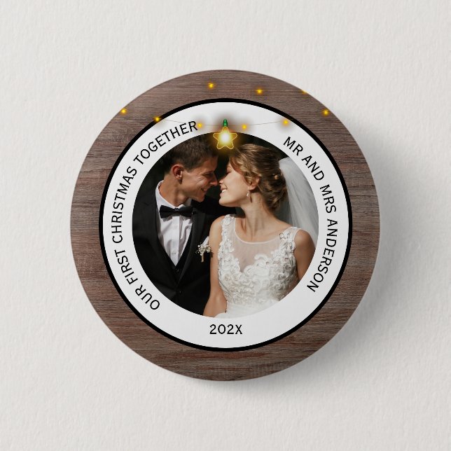 Badge Rond 5 Cm Premier Noël de couples rustiques modernes ensembl (Devant)