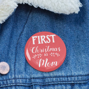 Badge Rond 5 Cm Premier Noël en famille maman assorti blanc