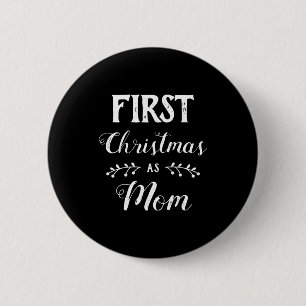 Badge Rond 5 Cm Premier Noël en tant que maman, texte blanc assort
