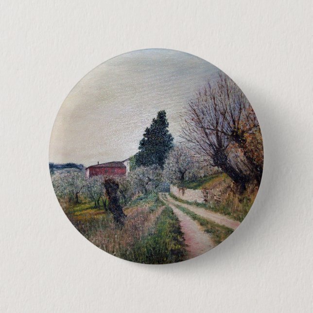 Badge Rond 5 Cm PREMIER PRINTEMPS EN GOUVERNALAIS / Paysage Toscan (Devant)