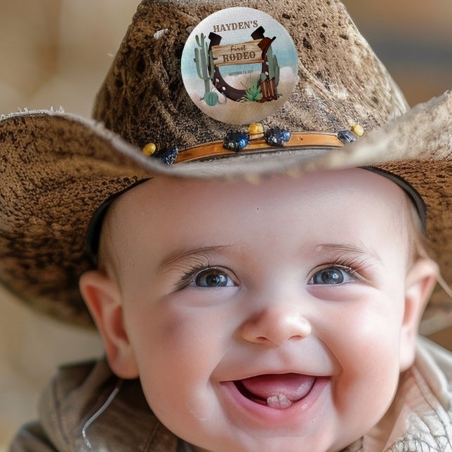 Badge Rond 5 Cm Premier Rodeo Cowboy Western Boy 1ère fête d'anniv (First Rodeo Cowboy Western Boy 1st Birthday Party Button)