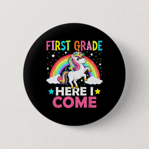 Badge Rond 5 Cm Première Année Ici Je Viens Unicorn Byck À L'École