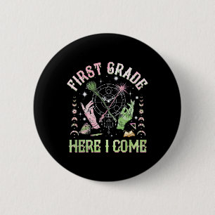 Badge Rond 5 Cm Première année, j'arrive en vert rose filles jeune