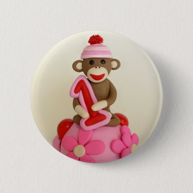 Badge Rond 5 Cm Première célébration de singe de chaussette de (Devant)