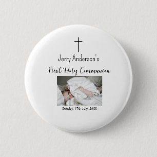 Badge Rond 5 Cm Première communion sacrée catholique simple QR min
