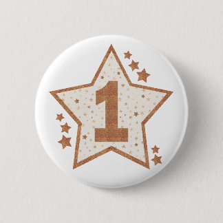 Badge Rond 5 Cm Premiers rose d'anniversaire et étoile d'or