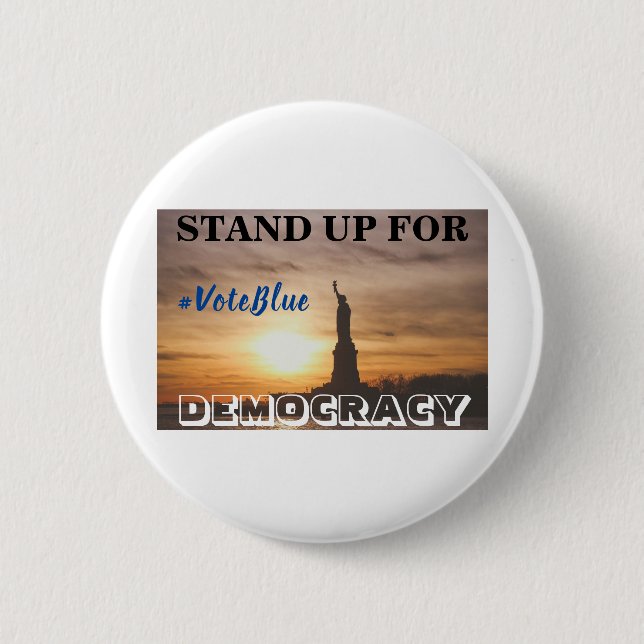 Badge Rond 5 Cm PRENEZ LA DÉMOCRATIE #VoteBlue (Devant)