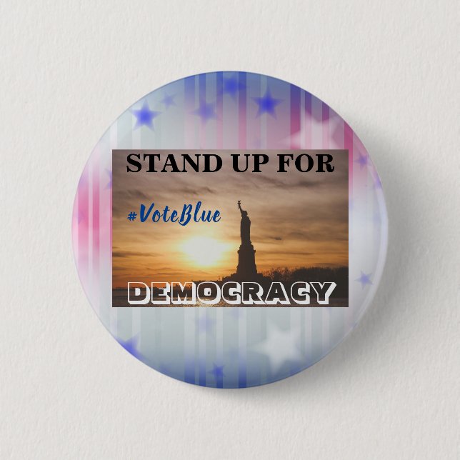 Badge Rond 5 Cm PRENEZ LA DÉMOCRATIE #VoteBlue Button (Devant)