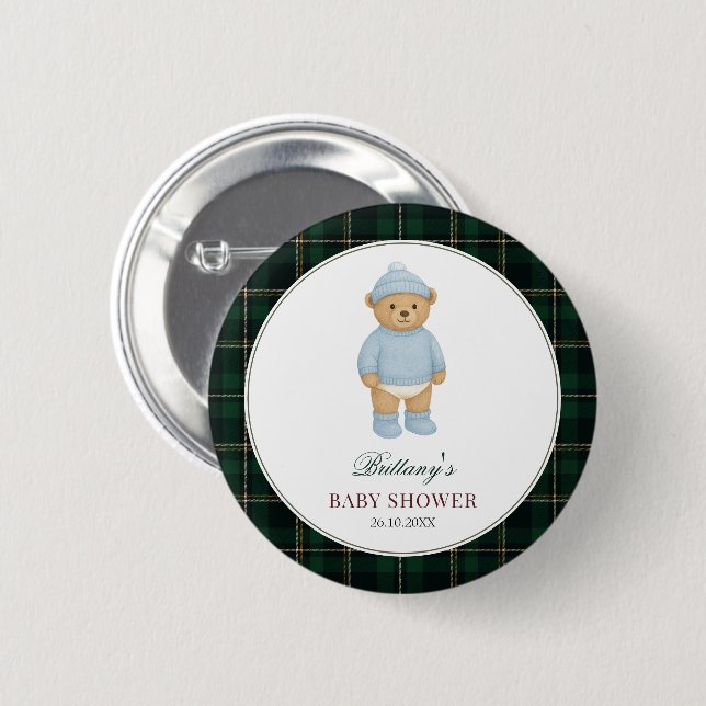 Badge Rond 5 Cm Preppy Bear Baby Shower Button (Devant & derrière)