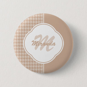 Badge Rond 5 Cm Preppy Beige et Tan Houndstooth Monogramme et nom