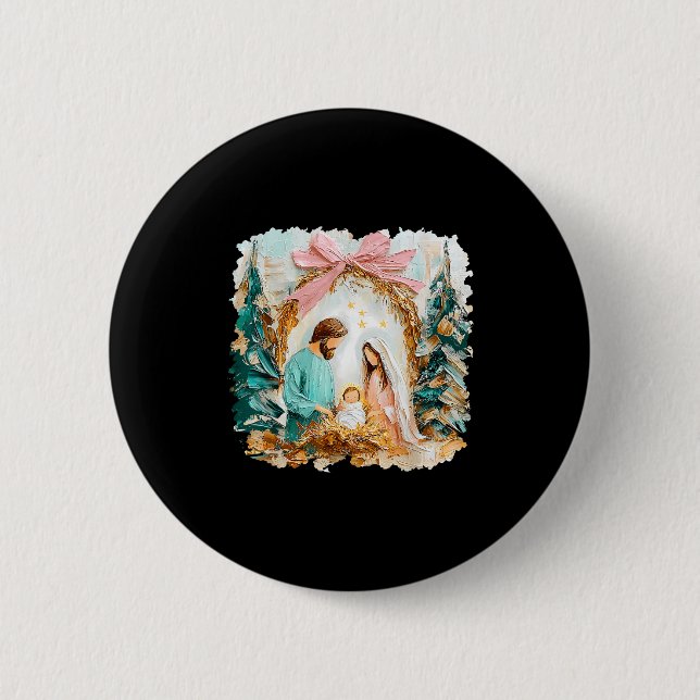 Badge Rond 5 Cm Preppy Painted Christian Nativity Scene God Faith  (Devant)