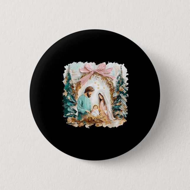 Badge Rond 5 Cm Preppy Painted Christian Nativity Scene God Faith  (Devant)