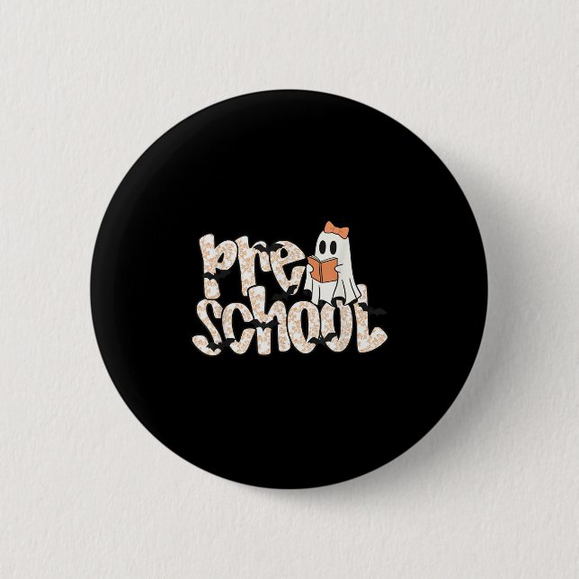 Badge Rond 5 Cm Preschool Teacher Halloween Ghost Teacher Reading  (Devant)