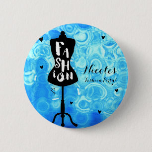 Badge Rond 5 Cm Présentoir Mannequin Vintage Rétro Bleu FASHION So