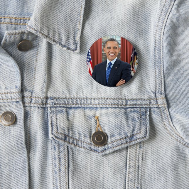 Badge Rond 5 Cm Président Barack Obama 2ème mandat Portrait offici (En situation)