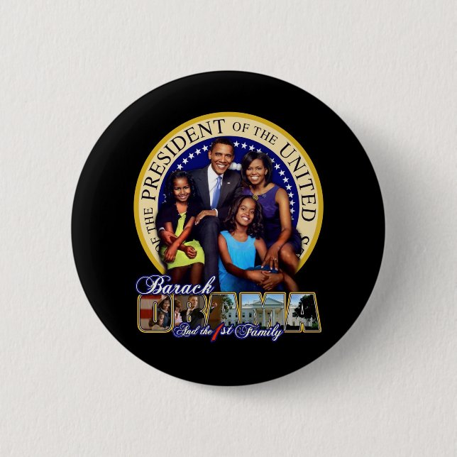 BADGE ROND 5 CM PRÉSIDENT BARACK OBAMA ET FAMILLE (Devant)