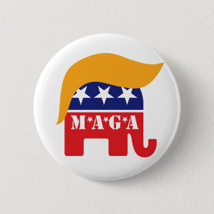 Badge Rond 5 Cm Président Trump 2024 GOP Elephant Hair MAGA