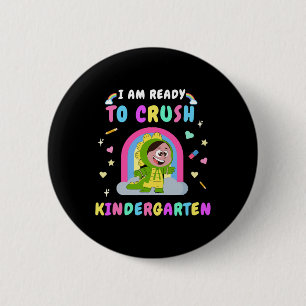 Badge Rond 5 Cm Prête à écraser la fille de maternelle dinosaure C