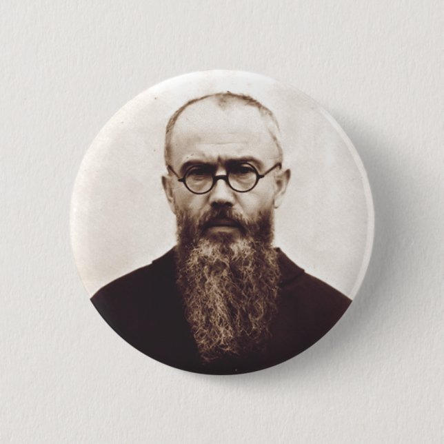 Badge Rond 5 Cm Prêtre catholique polonais Saint Maximilian Kolbe (Devant)