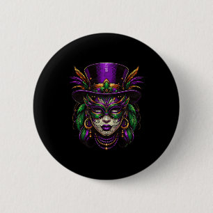 Badge Rond 5 Cm Prêtresse Mardi Gras Femmes Nouvelle-Orléans Sorci