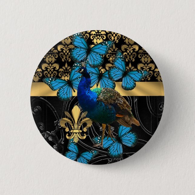 Badge Rond 5 Cm Pretty feminine peacock design (Devant)