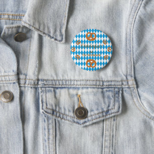 Badge Rond 5 Cm Pretzels Personnalisés Oktoberfest Bavarois Bleu