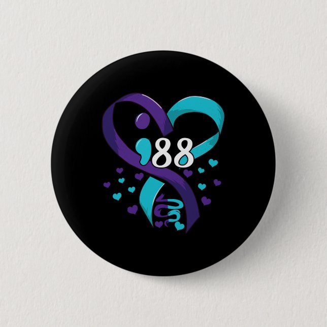 Badge Rond 5 Cm Prevention Awareness 988 Heart Teal And Purple  (Devant)