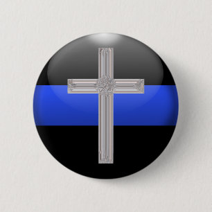 Badge Rond 5 Cm Prière mince de Blue Line pour la sécurité