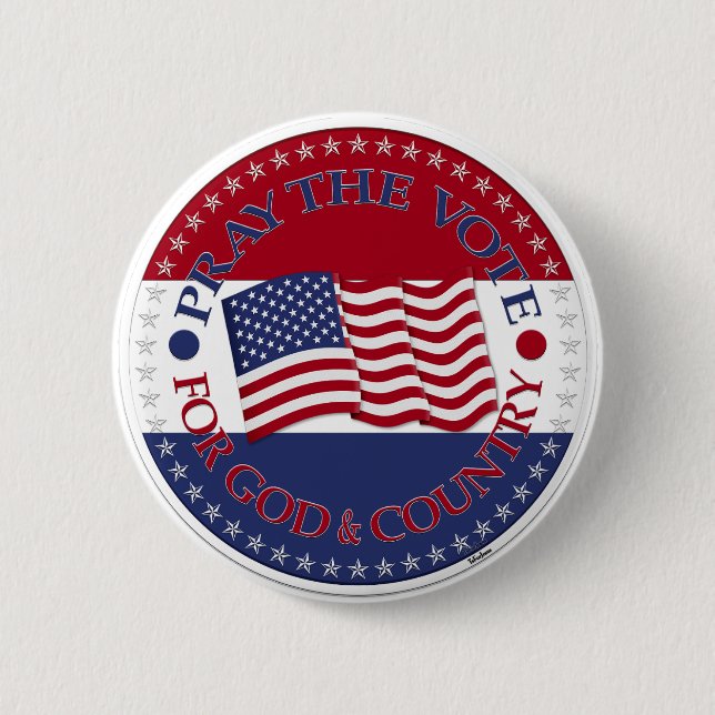 Badge Rond 5 Cm Priez pour Dieu et le pays avec le drapeau américa (Devant)