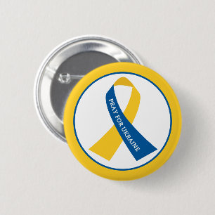 Badge Rond 5 Cm Priez pour l'Ukraine Ruban bleu jaune