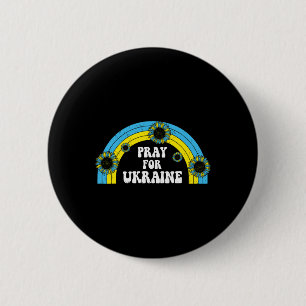 Badge Rond 5 Cm Priez pour l'Ukraine Tournesol Bleu Jaune Arc-en-c
