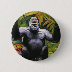 Badge Rond 5 Cm Primate de la jungle vintage, Gorille des terres b