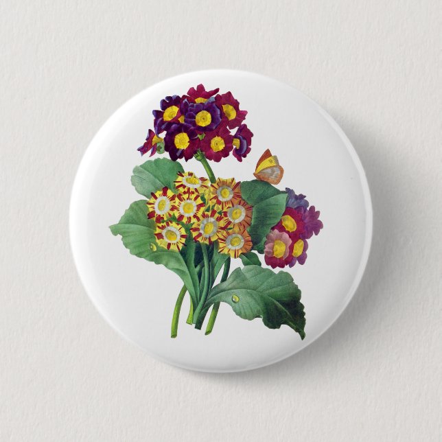 Badge Rond 5 Cm Primula Auriculum - Cowslip - Pierre Joseph Redout (Devant)