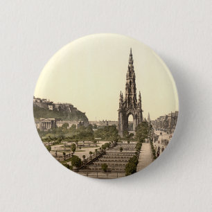 Badge Rond 5 Cm Princes Street, le château, et monument de Scott