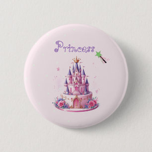 Badge Rond 5 Cm Princess Pink Castle Cake and Wand
