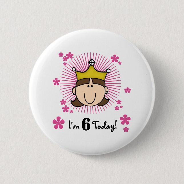 Badge Rond 5 Cm Princesse 6ème anniversaire de brune (Devant)